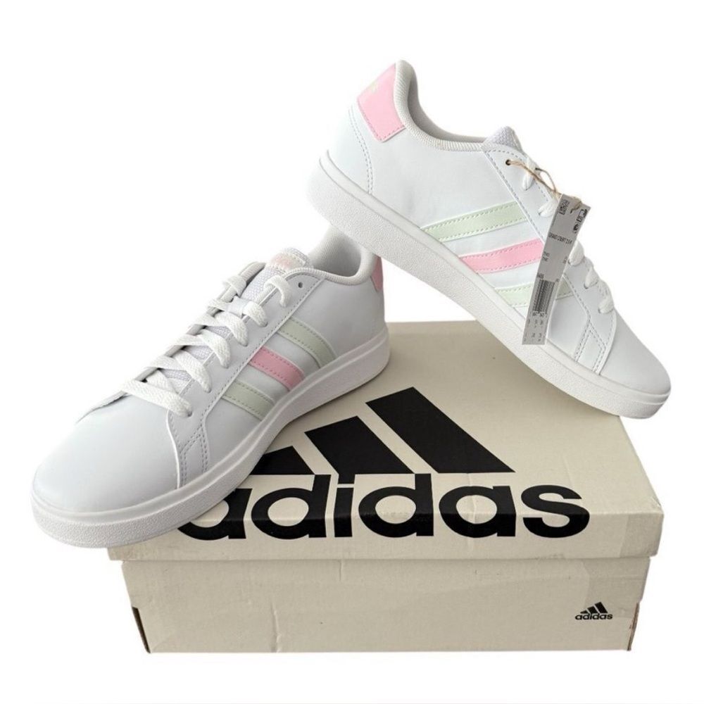 adidas Grand Court 2.0 K Kids Youth 6 White Pink Green Pastel Sneakers IH4886